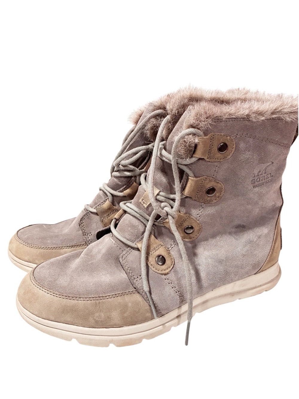 Sorel Boots NL-3039-052 Explorer Joan Shearling Gray Leather Bootie Size 11